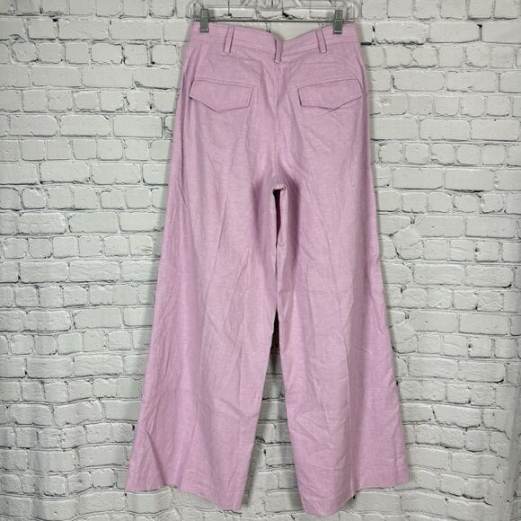 Banana Republic Linen Blend Wide Leg Pleated Trouser Pants Women 6 Pink Lavender - Picture 8 of 12